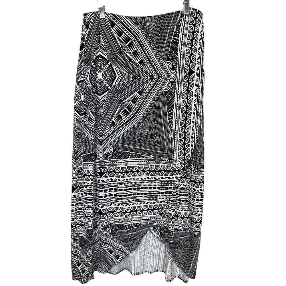 Maeve Anthropologie Black & White Patterned High Low Midi Skirt Size MED